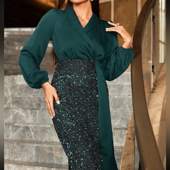 Luxe surplice neck party formal evening dress - Picture 5 of 6